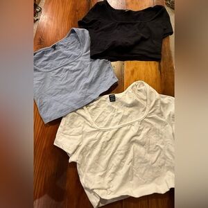 Set of Three Basic Cropped Tees - Black, Blue, and White
